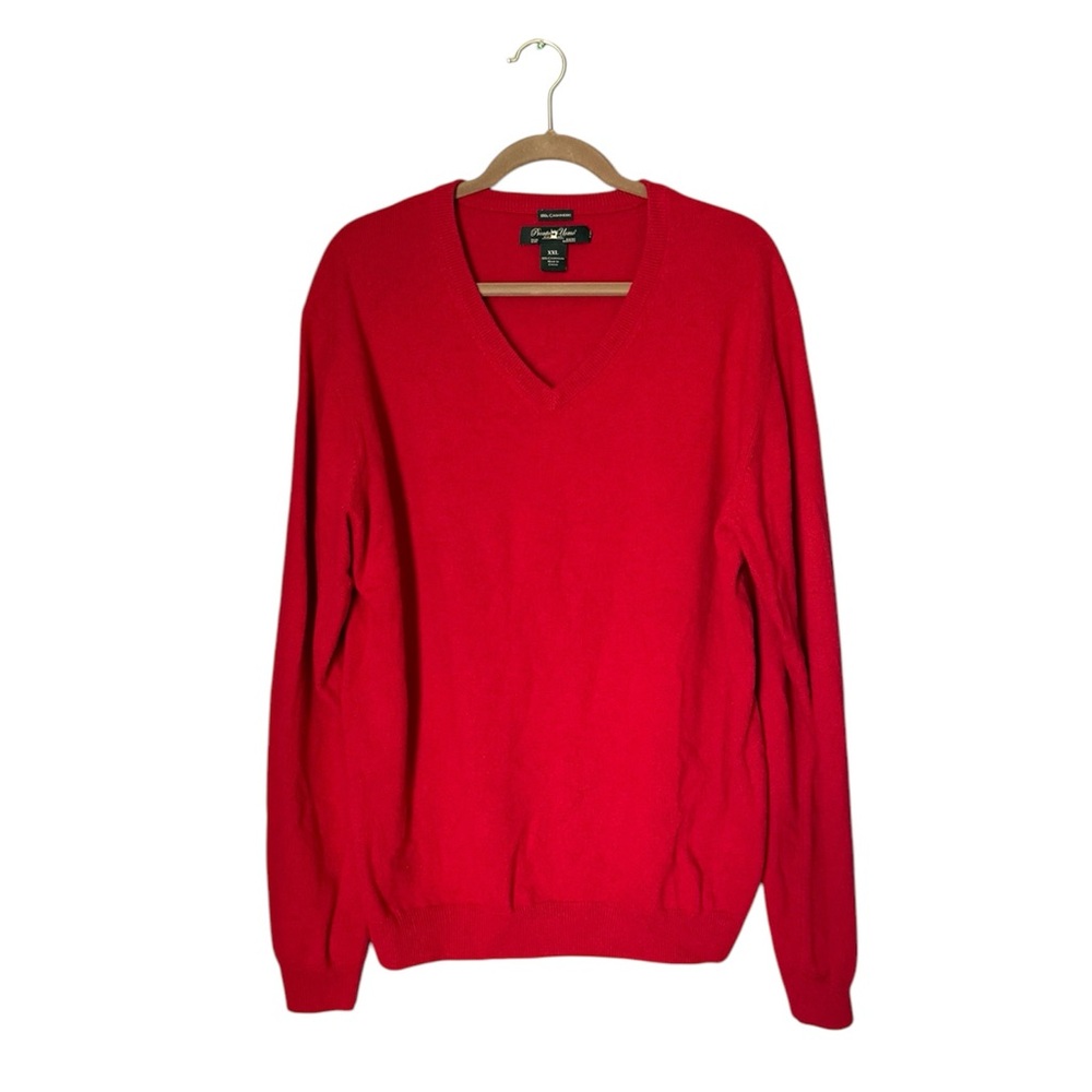 Pronto Uomo 100% Cashmere Sweater V Neck Solid Red Size 2x Long Sleeve Preppy